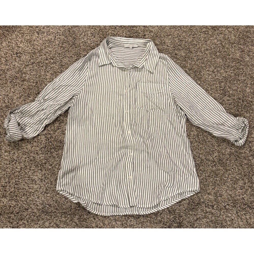 Love Tree White & Black Striped Button Up Long Sleeve Shirt Blouse Women's M